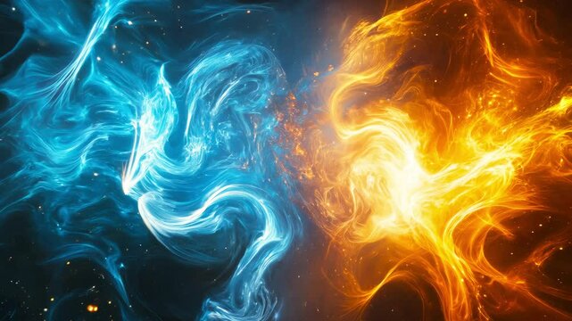 Fiery Blue and Orange Nebula Collision - made with Generative AI