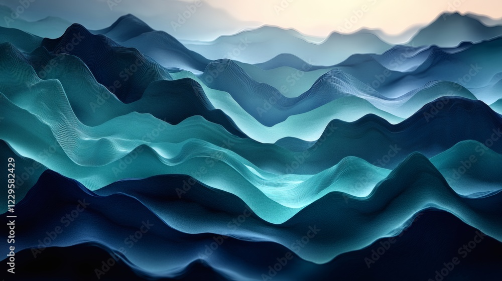 Poster abstract background featuring gradient of mint green and dark navy blue waves with a grainy noise te