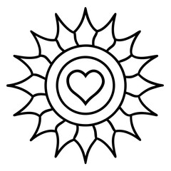 Line Art Sun with Heart at Its Center