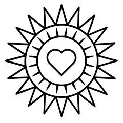 Line Art Sun with Heart at Its Center