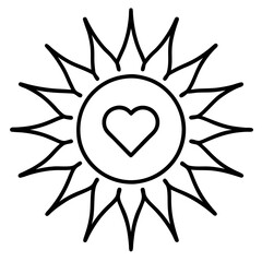 Line Art Sun with Heart at Its Center
