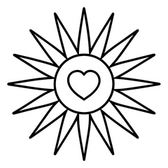 Line Art Sun with Heart at Its Center