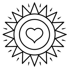 Line Art Sun with Heart at Its Center