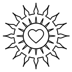 Line Art Sun with Heart at Its Center
