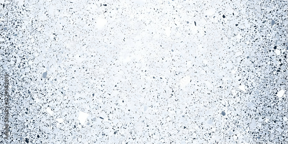 Poster white terrazzo texture with dark blue aggregates creates a stylish surface for various design applic