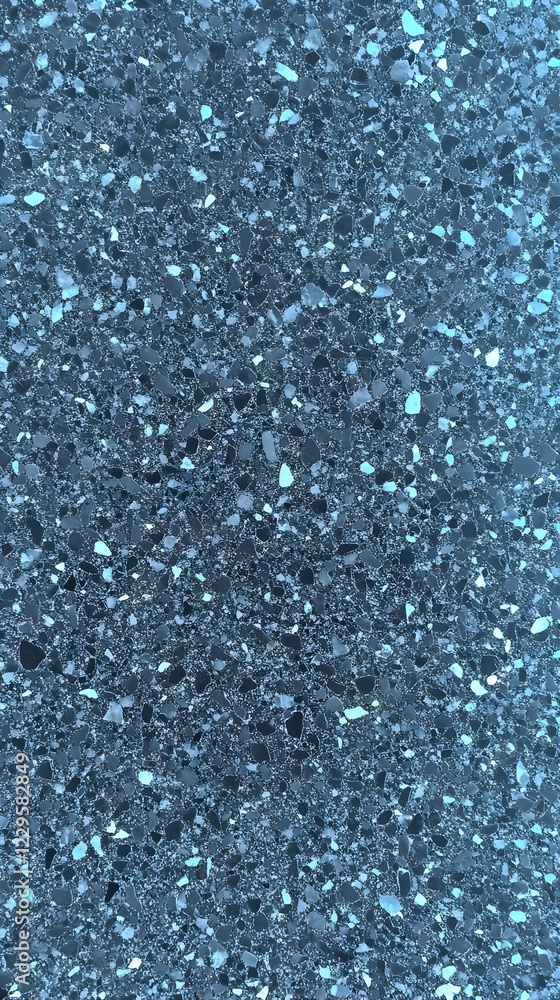 Poster blue terrazzo texture shows tiny aggregate pieces embedded in a polished surface background