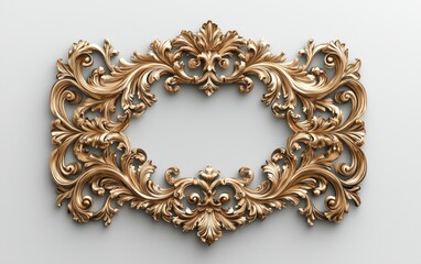 Ornate gold frame on white wall, decorative background element