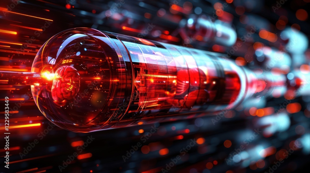 Aufkleber futuristic energy capsule glowing with red light in a high-tech environment with dynamic motion