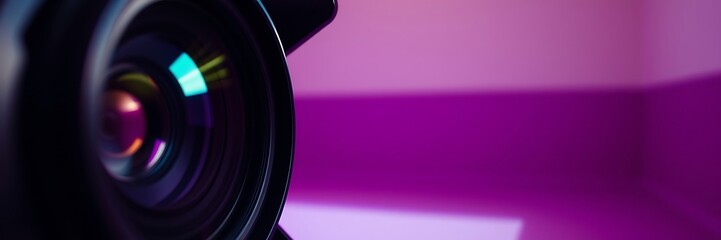 Camera Lens with Purple Glow on a Vibrant Background