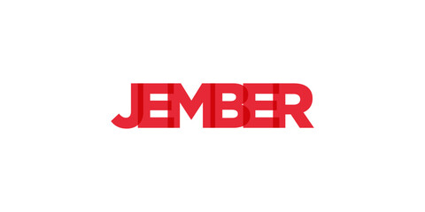 Jember in the Indonesia emblem. The design features a geometric style, vector illustration with bold typography in a modern font. The graphic slogan lettering.