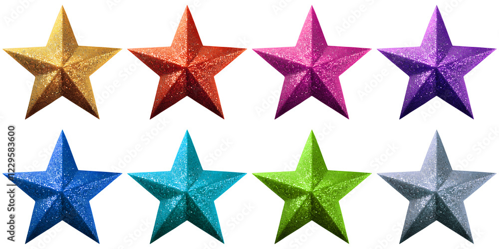 Wall mural colorful set of five-pointed glitter stars isolated on empty background