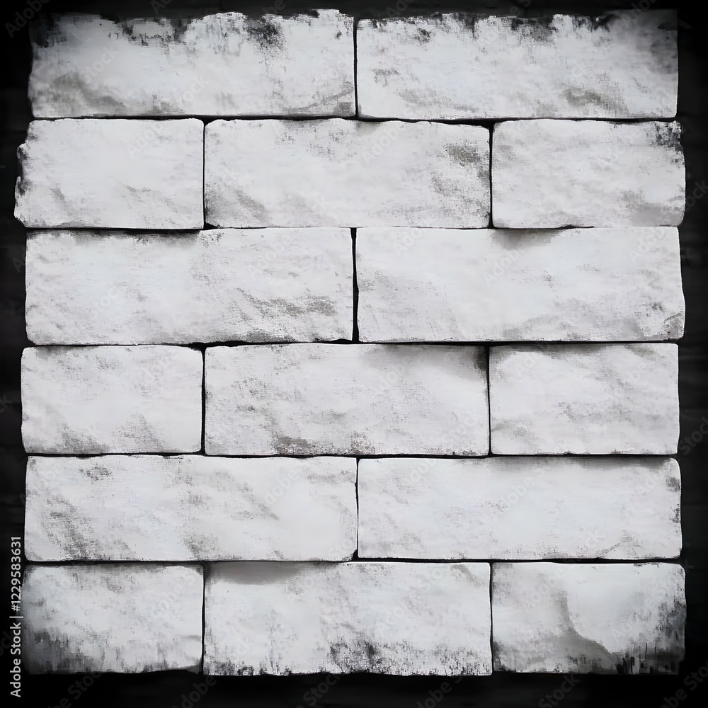 Poster white brick wall texture background shows rough surface with dark grout lines in a rectangular patte