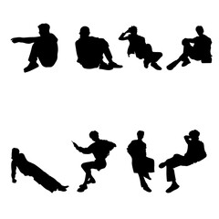 8 png silhouettes of people in sitting postures	
