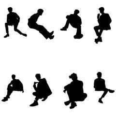 8 png silhouettes of people in sitting postures	
