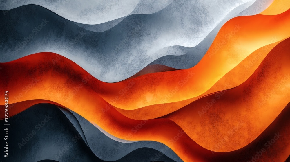 Poster abstract background deep orange and cool gray with smooth flowing waves and a grainy noise texture p