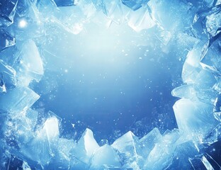 Ice cubes are beautifully forming a perfect circle on a blue background