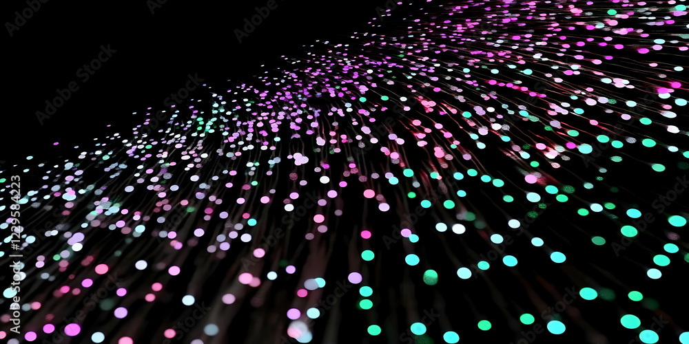 Poster abstract background with colorful bokeh lights flowing elegantly on dark backdrop