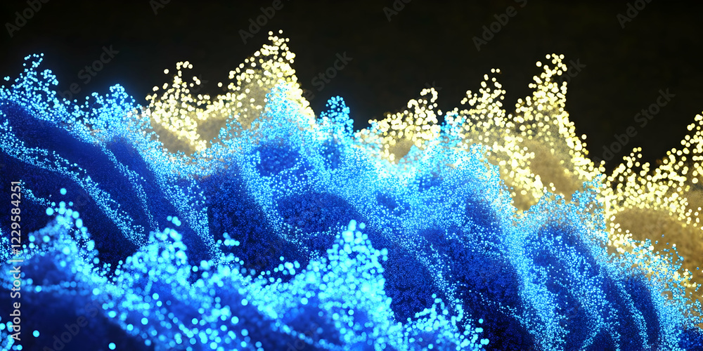 Aufkleber abstract background with glowing blue and gold particle waves flowing dynamically