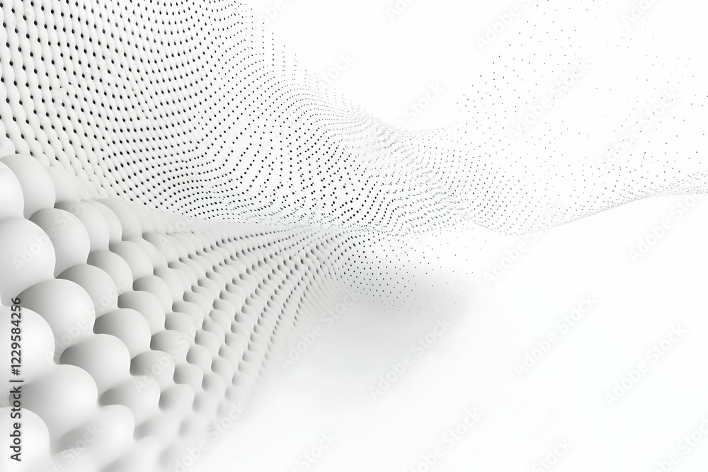 Poster abstract 3d white wavy surface with black dots forms a dynamic and fluid design on a white backgroun