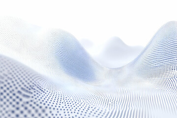 Abstract 3D landscape forms undulating dotted patterns in shades of white and blue on white background.