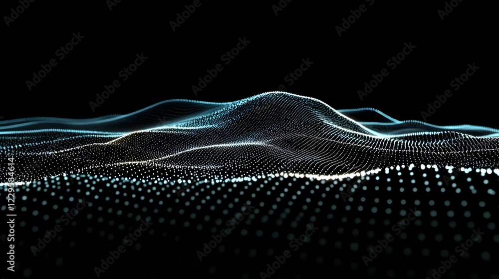Aufkleber abstract 3d particle wave forms a digital landscape on a black background