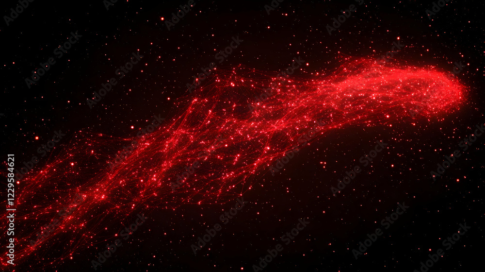 Poster red energy wave flows across a dark, starry background with interconnected points