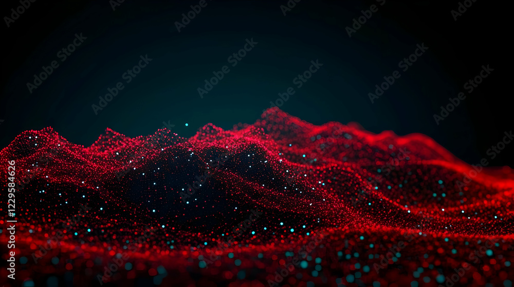 Poster abstract red particle wave flows smoothly in the dark background