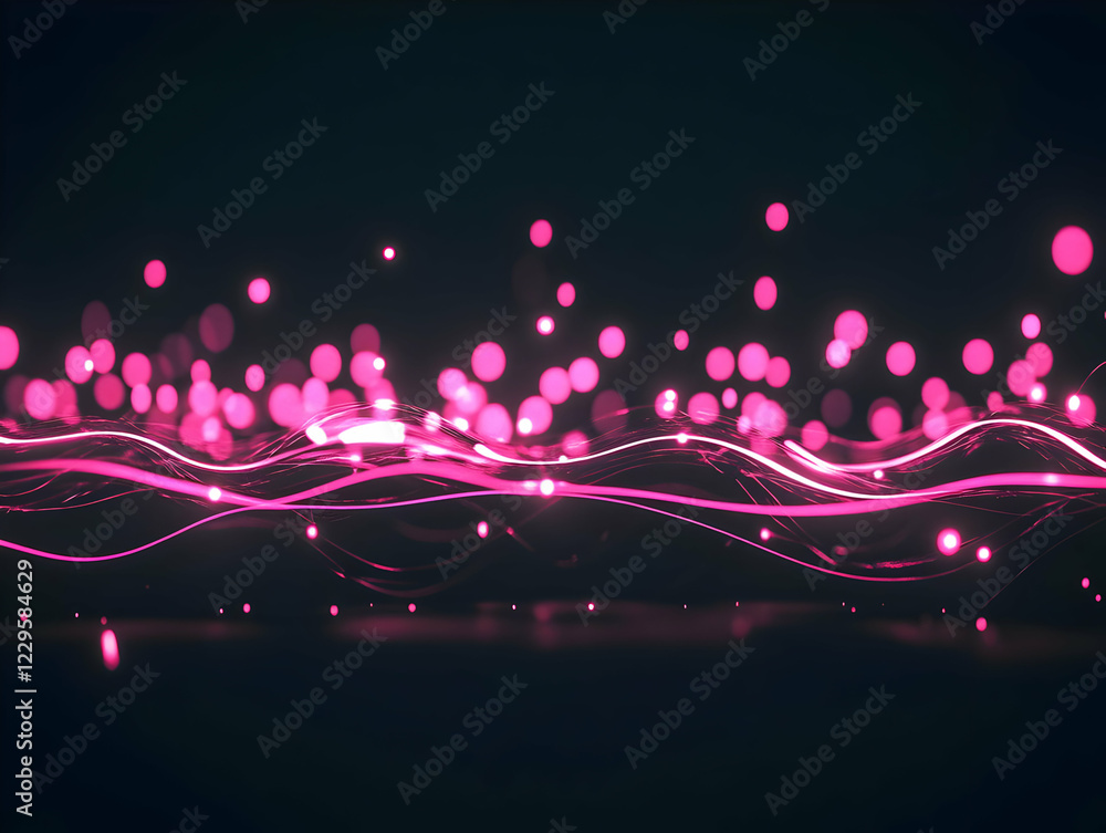 Poster abstract pink light trails flowing smoothly across a dark background with soft bokeh effect.