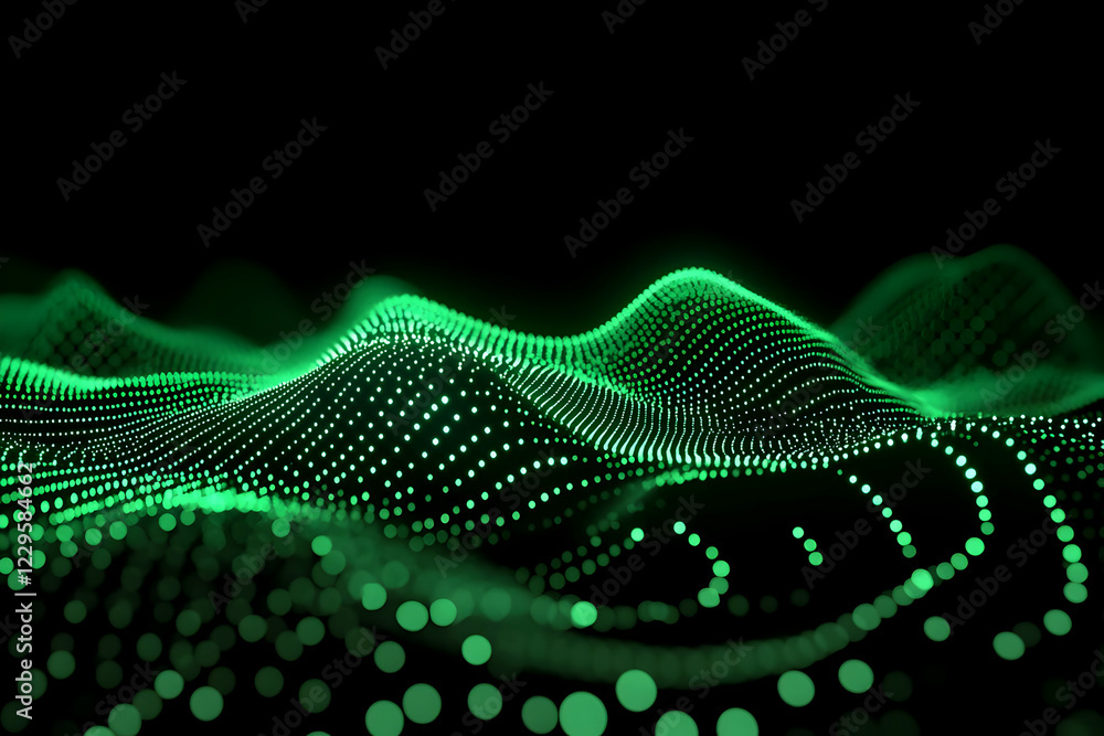 Aufkleber abstract 3d green particle waves flowing smoothly on a dark background