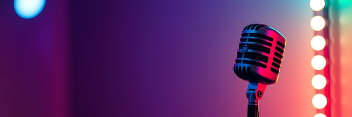 Retro Microphone Against a Colorful Bokeh Background