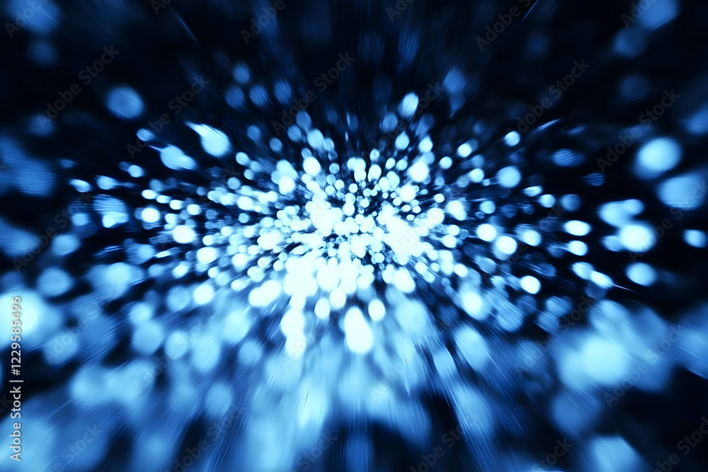 Poster abstract background shows blue bokeh lights radiating outward from the center dynamically