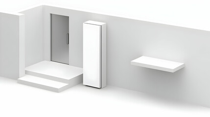 Modern White Wall-Mounted Heating Panel stands elegantly beside door entrance with shelf, 3D rendering.