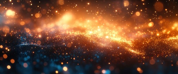 Obraz premium A Stunning Abstract Background of Sparkling Particles and Glowing Light Creating a Magical Cosmic Atmosphere in Warm and Cool Tones