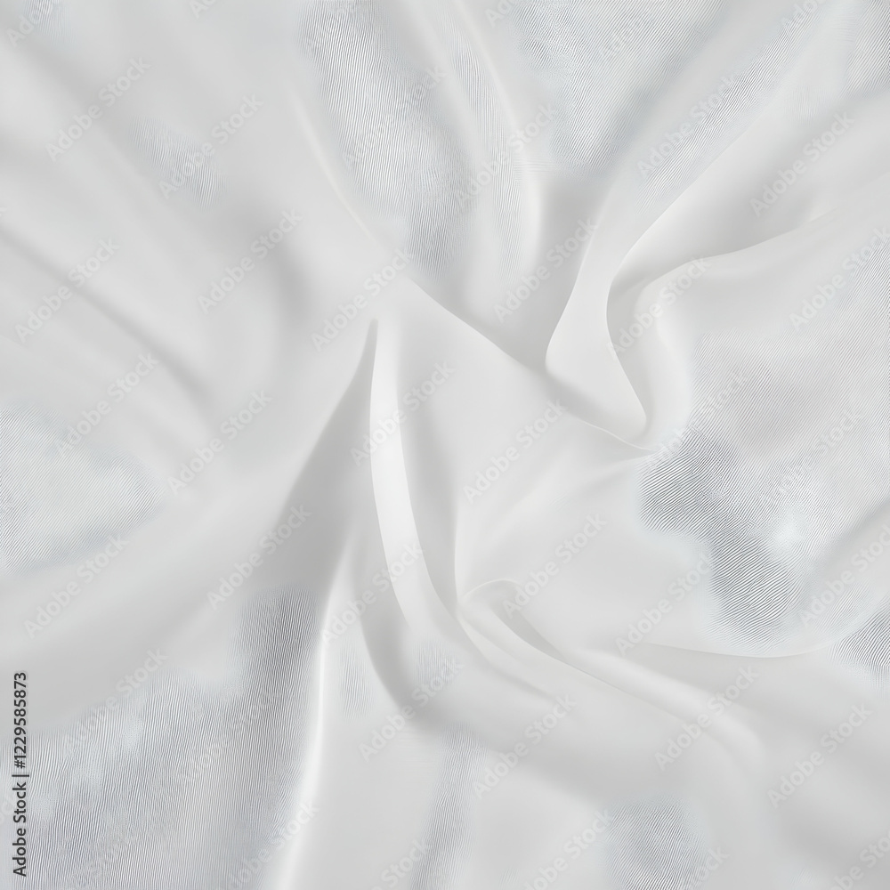 Poster white sheer fabric drapes elegantly with subtle textured lines and soft folds