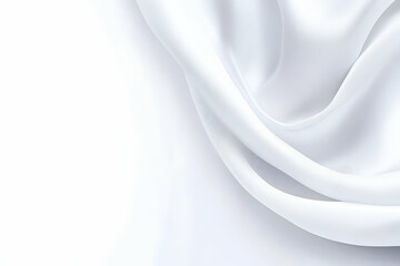 Fototapeta premium White Satin Fabric Drapes Elegantly on a White Background, Creating Soft Folds and Curves.