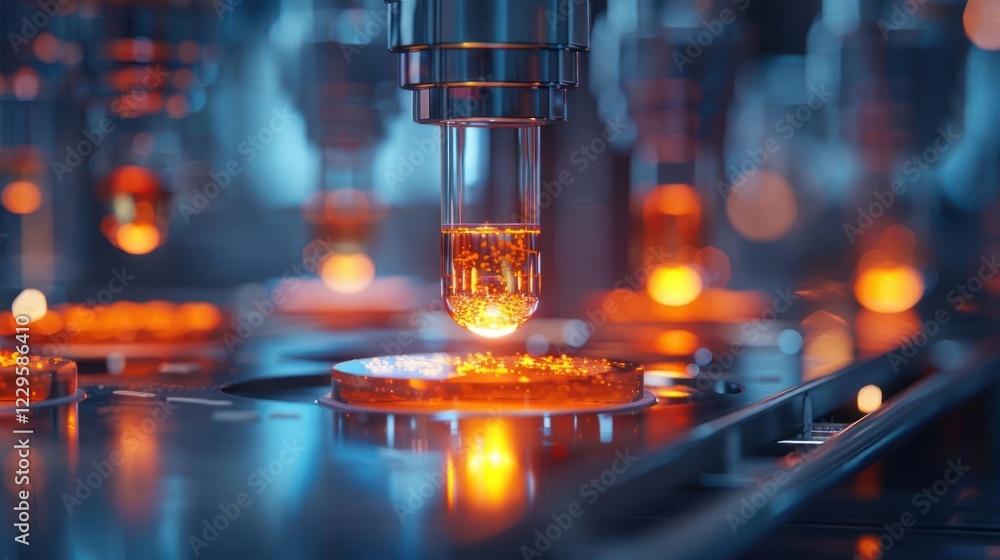 Aufkleber advanced manufacturing process showcasing precision machinery with glowing elements in a lab