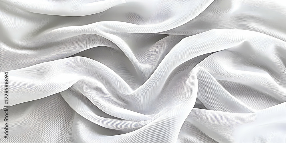 Poster white fabric flows and creates elegant waves in soft light, smooth and gentle texture, ideal backgro