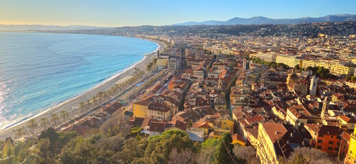 Nice,  Cote d'Azur, France - 01.07.2025: Sunset Vieille Ville romantic setting sun. French Riviera Mer