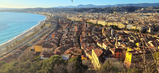 Nice,  Cote d'Azur, France - 01.07.2025: Sunset Vieille Ville romantic setting sun. French Riviera Mer