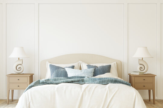 Interior of modern bedroom. Interior mockup. 3d render.