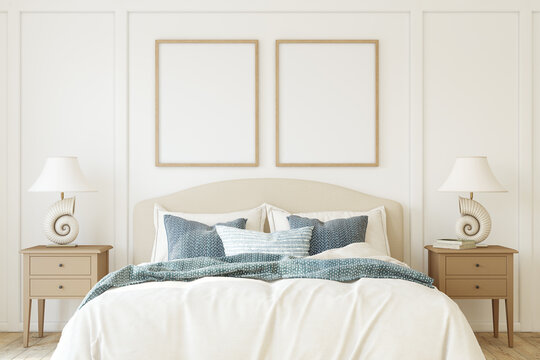 Interior of modern bedroom. Frame mockup. 3d render.