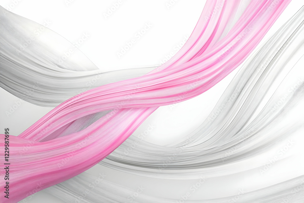 Poster abstract 3d render of pink and white flowing fabric elegantly draped and intertwined on a white back