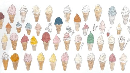An Array Of Delicious Ice Cream Cones In Various Flavors