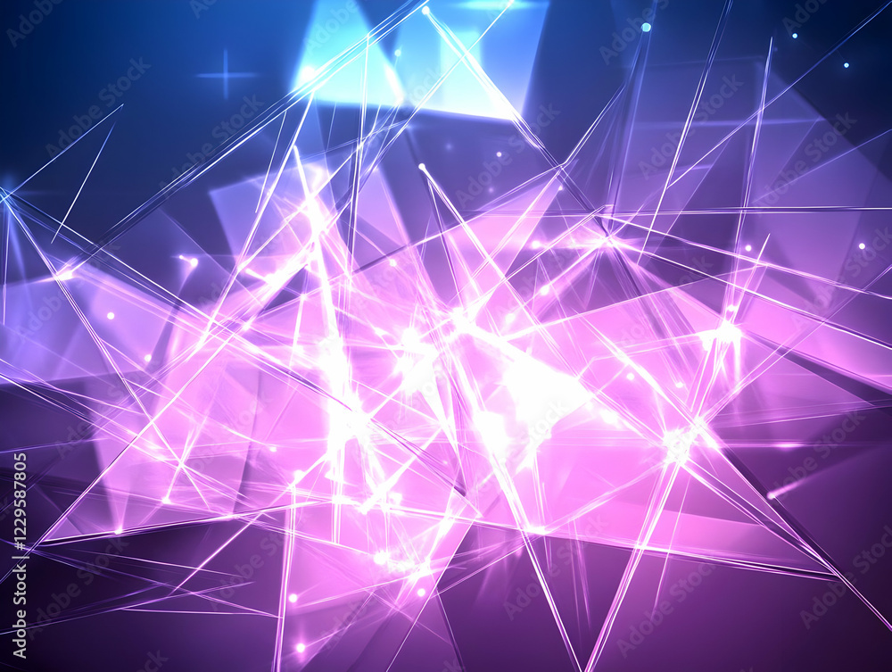 Poster abstract purple and blue background creates a dynamic and modern feel with geometric shapes and ligh