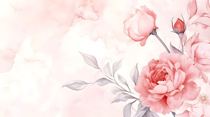 Charming Floral Watercolor Design Showcasing Soft Pink Roses and Peonies