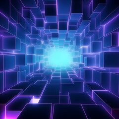 Obraz premium 3d rendering abstract background glowing cubes blue purple geometric shapes futuristic space for text
