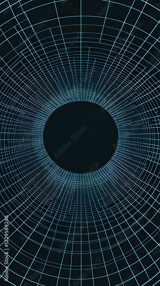 Poster abstract 3d grid tunnel creates visual depth and perspective, showcasing modern design elements.