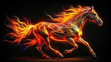Fototapeta premium Abstract digital art captures the fiery energy and dynamic motion of horses.