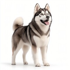 Obraz premium Adorable Siberian Husky Dog Breed Standing Full Body Fluffy Fur White Background