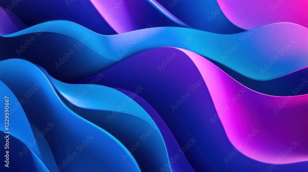Poster dynamic 3d abstract background with flowing shapes in blue and purple gradients